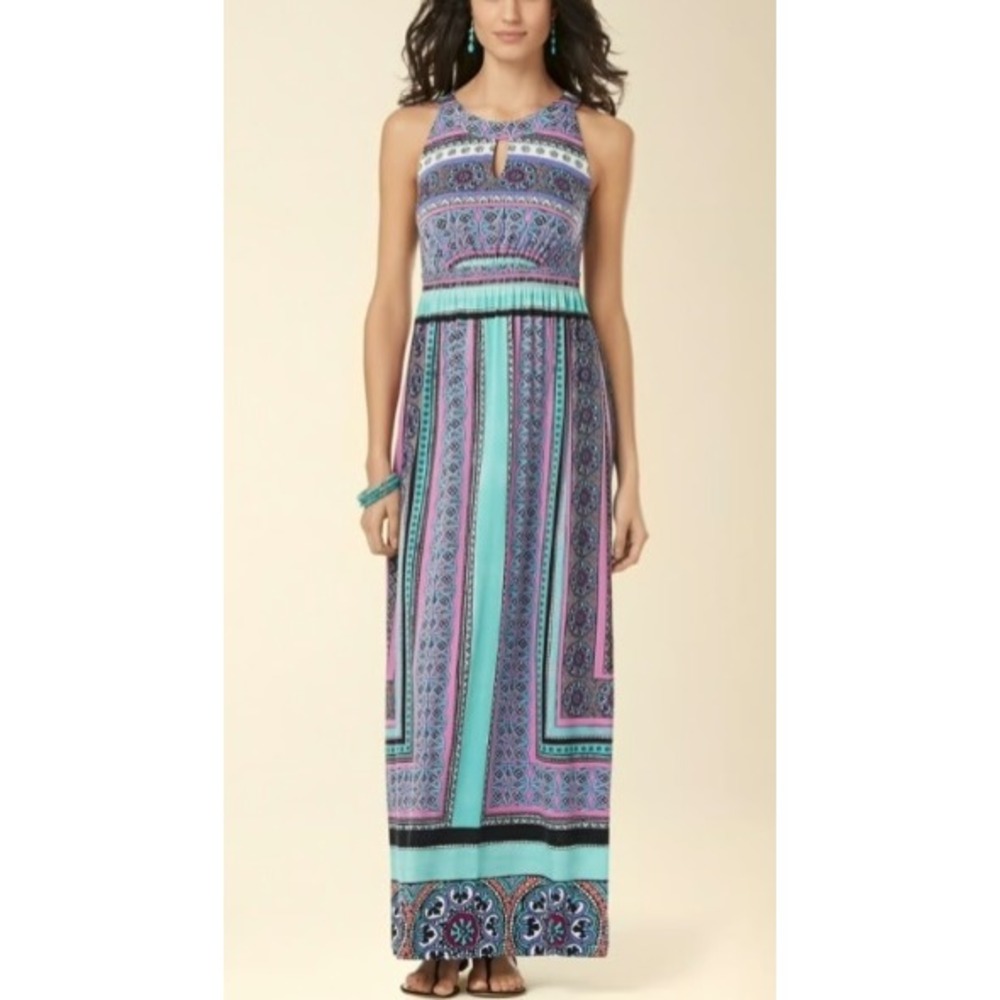 Soma‎ Sleeveless Maxi Dress Womens XS Cultured Scarf Keyhole Medallion Bohemian